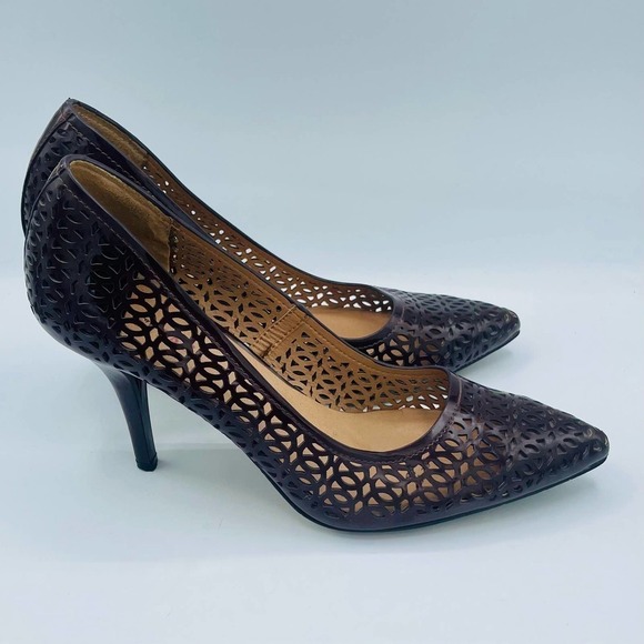 Esther Laser Cut Brown Pointy Toe Heels - Picture 7 of 11